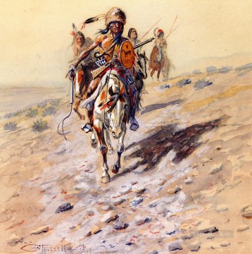アメリカインディアン Painting - トレイル上 1902 チャールズ・マリオン・ラッセル アメリカ・インディアン